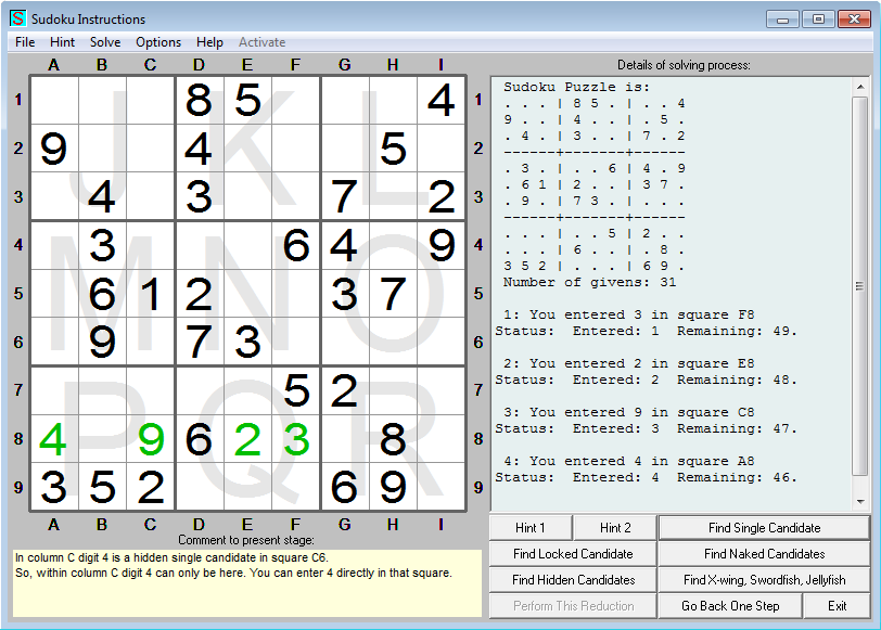 solving sudoku step by step